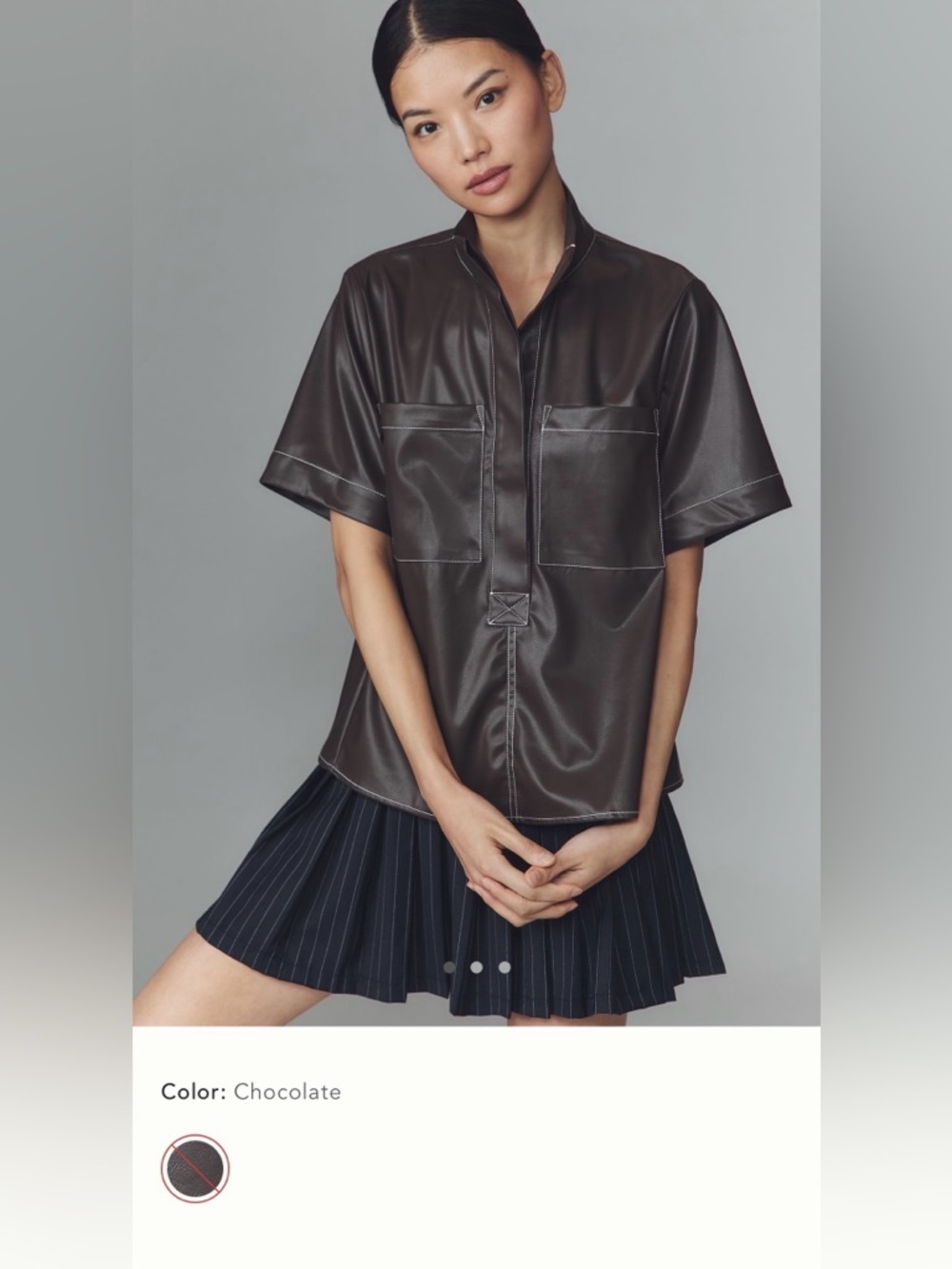 NWT new 2X plus Anthropologie Maeve Jeannie Faux Leather Henley top brown shirt
